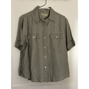 Eddie Bauer SS Button Down 100% Linen Sz M Blue Gray LagenLook Gorpcore Camp